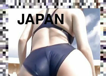 babe, japonka, bazen, bikini, nagajanje