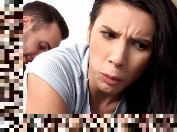 STUCK4K. Man humps girlfriend from Romania who is trapped in the couch - Shaved