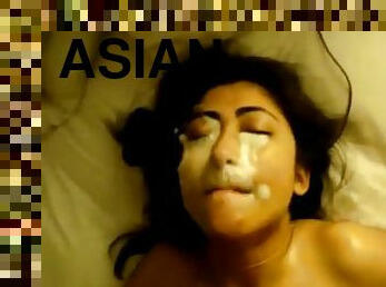 Asian girl gargles cum & spit