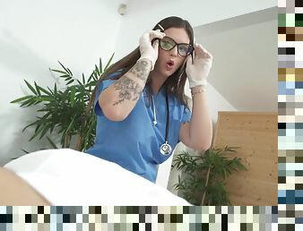Chubby nurse with glasses gets sodomized after giving head