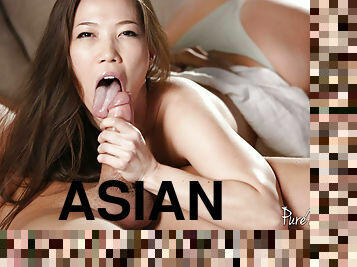 Asian cougar Kalina Ryu sucks first big dick in her life!