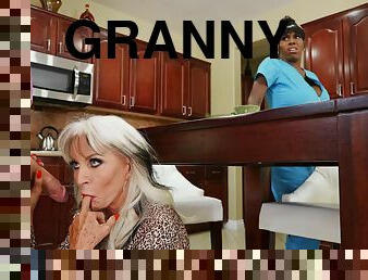 Granny Sally D'Angelo and Ebony Mystique have fun with toyboy