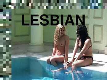 lesbiche, giovanissime, spiaggia, piscina, bikini