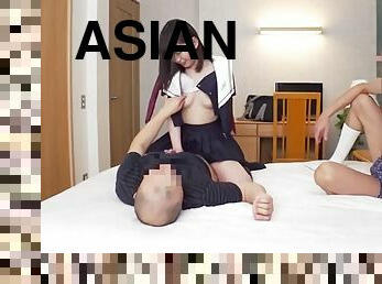 asiatisk, pikslikkeri, japans, gruppesex, kæreste-kvindlig, uniform