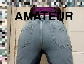 cul, pisser, amateur, lesbienne, culotte, fétiche, jeans, humide