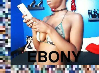Fit ebony shows big boobs on cam