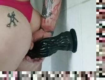 I'm taking a shower with some of my dildos