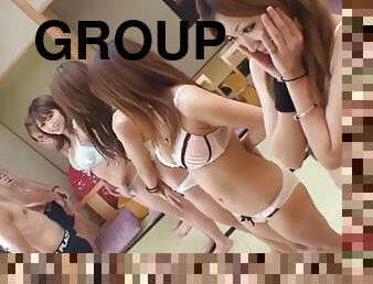 Uncensored group of Japanese girls at a blowjob party