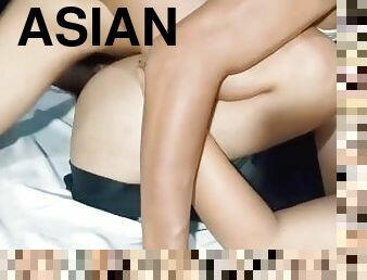 asiatisk, røv, amatør, moden, kæmpestor-pik, creampie, pik