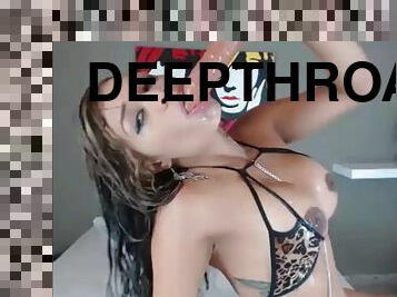 skønheder, deepthroat, webcam, dildo