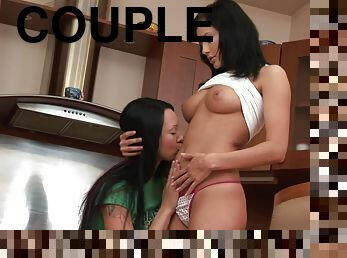 chatte-pussy, couple, fou, doigtage, gode, brunette, cunilingus