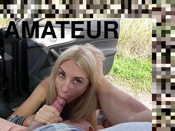 vonku, amatérske, fajka, creampie, auto, blondýna, krásne, hotovosť, realita, kurva