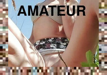masturbation, amateur, plage, drôle, petite, solo, brunette, taquinerie