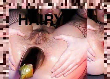POV ANAL BIG EGGPLANT AND BIG GAPE (Pushing out, Close up, Gaping, Hairy, Fishnet, Huge toy, Food))