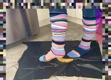 Banana “Crushing” In Socks, Nylon Socks, And Barefeet (First Time Crushing)