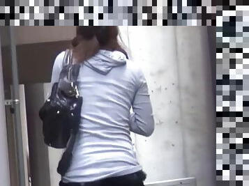 Asian babe takes her clothes off and pees in public