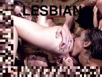 Lesbian orgy in the cave