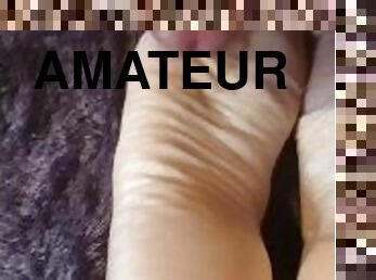 Sexy foot job and wank over amateur wifes feet with cumshot