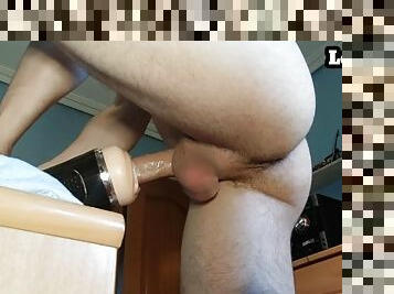 horny solo male fucking his toy and release his load inside moaning loud - close up