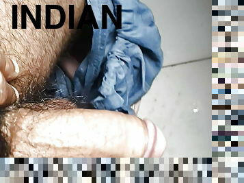 Indian middle age man massage his pennis with oil and gel