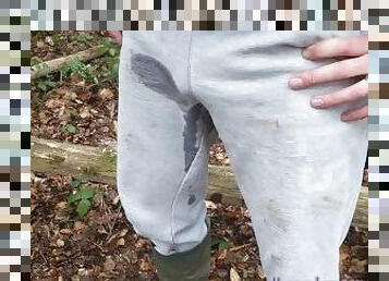 Fully clothed pissing in the woods
