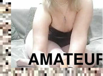 strømpebukse, amatør, handjob, blond, dildo, petite, fetisj, alene, små-pupper