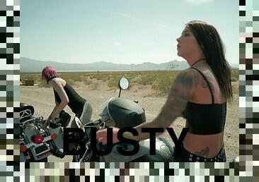 Busty bikers anna bell peaks and felicity feline refreshing on the road