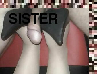 שחור, כפות-הרגליים, גרביונים-stockings, לגמור, אחות-sister, פטיש, עבודת-רגל, ניילון, רגליים