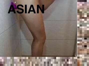 asiatique, baignade, masturbation, amateur, ados, gode, douche, solo