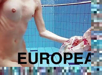 teenager, strand, rødhåret, strippende, europæisk, euro, bikini, drillende