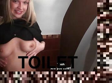 public, fellation, ados, bas, blonde, lingerie, toilette