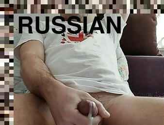 cul, masturbation, russe, giclée, ejaculation-sur-le-corps, gay, branlette, pieds, ejaculation, canapé