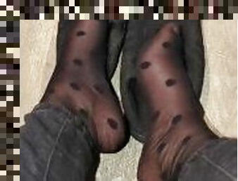 worn spotted stocking socks