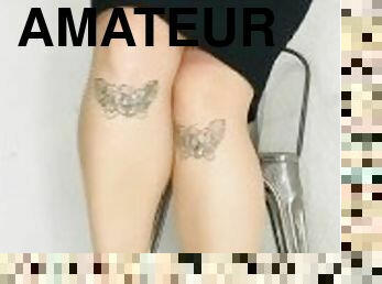 collants, pisser, amateur, culotte, solo, tatouage