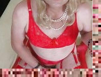 Tranny in red lingerie