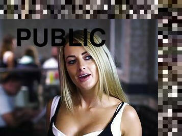 Big breasted skank gets dicked in public restroom