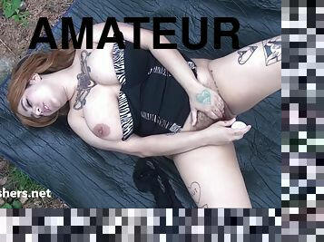 storatuttar, masturbation, utomhus, publik, amatör, brudar, leksak, kamera, voyeur, ensam