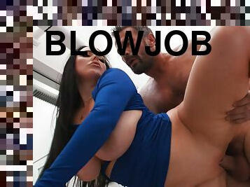 Raven-haired pornstar with big booty gets boned in the bathroom