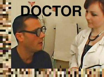 Adorable doctor in white dress likes her patient