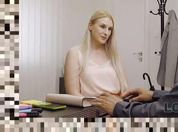 Busty Czech Blonde has playful mood for office sex with the money lender - Casting