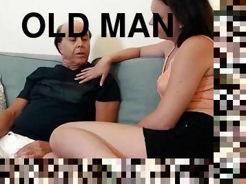 Lucky old man fucks a teen girls wet pussy