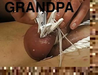 BDSM Domina Ties Up And Waxes Grandpas Cock Uncensored