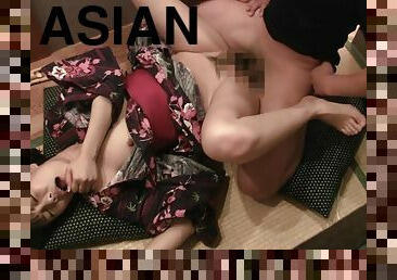 asiatique, japonais, fellation-profonde, mignonne, brunette