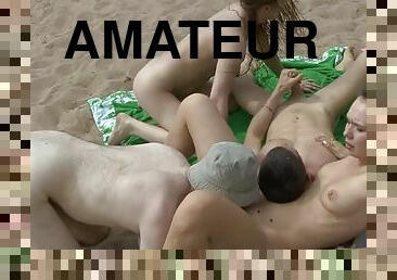 nudist, im-freien, muschi, dilettant, blasen, gruppensex, strand, junge18, natürliche, glied