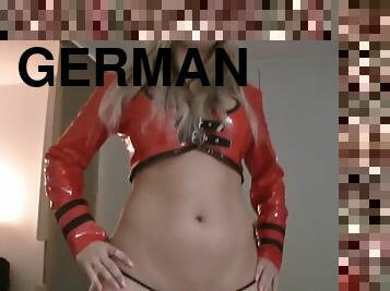 German blonde in red thigh high boots gets her ass fucked