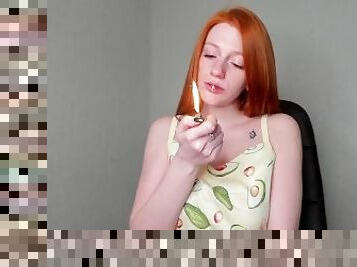 amateur, rousse, webcam, fétiche, solo, fumer, tatouage