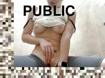 I was so horny that cum right in public toilet a while people was talking outside.