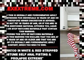 Hotkinkyjo in white & red stripped costume self anal fisting & prolapse extreme