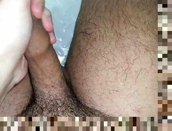 Shower throbbing hard on, bi guy with thick cock rubbing out a quick one. SHOWER ERECTION, THIGHS