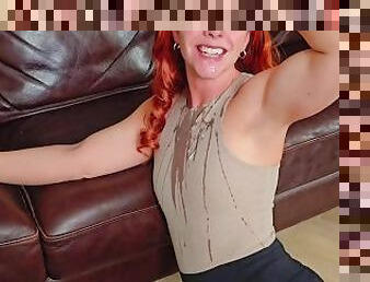 Redheaded secretary gives sloppy blowjob and ruins her outfit- Wet slobbery blowjob- S23 ultra test